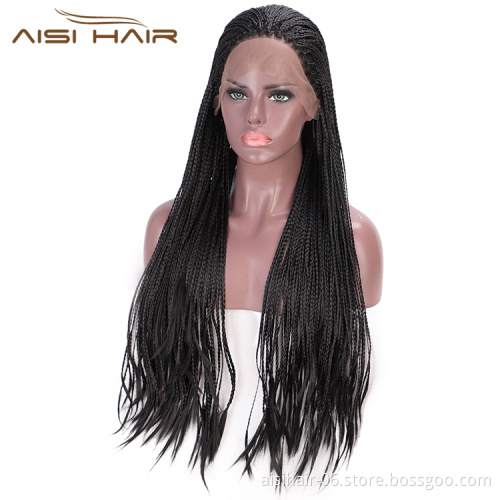 Aisi Hair Long Twist Braided Senegalese Black Wig Glueless Synthetic Lace Front Wig Twist Box Braids Hair Wigs For Black Women